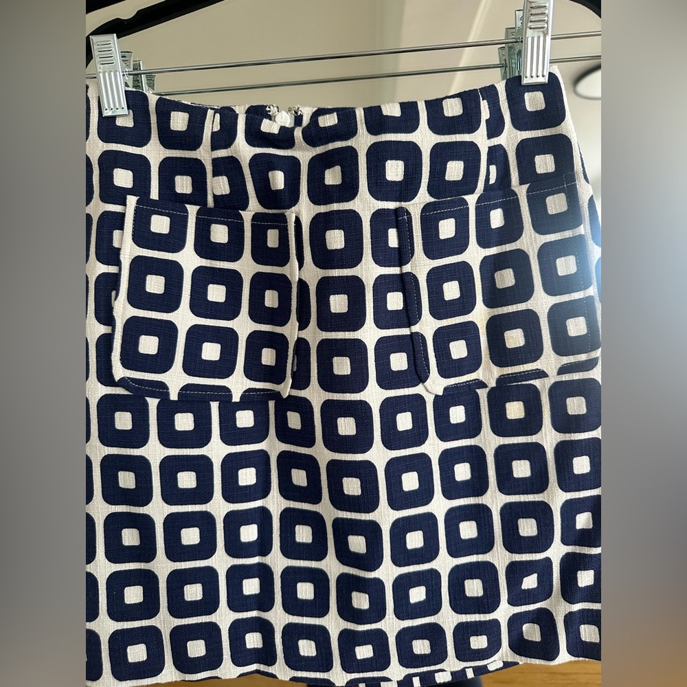 Boden Navy and Cream Geometric Pocket Skirt